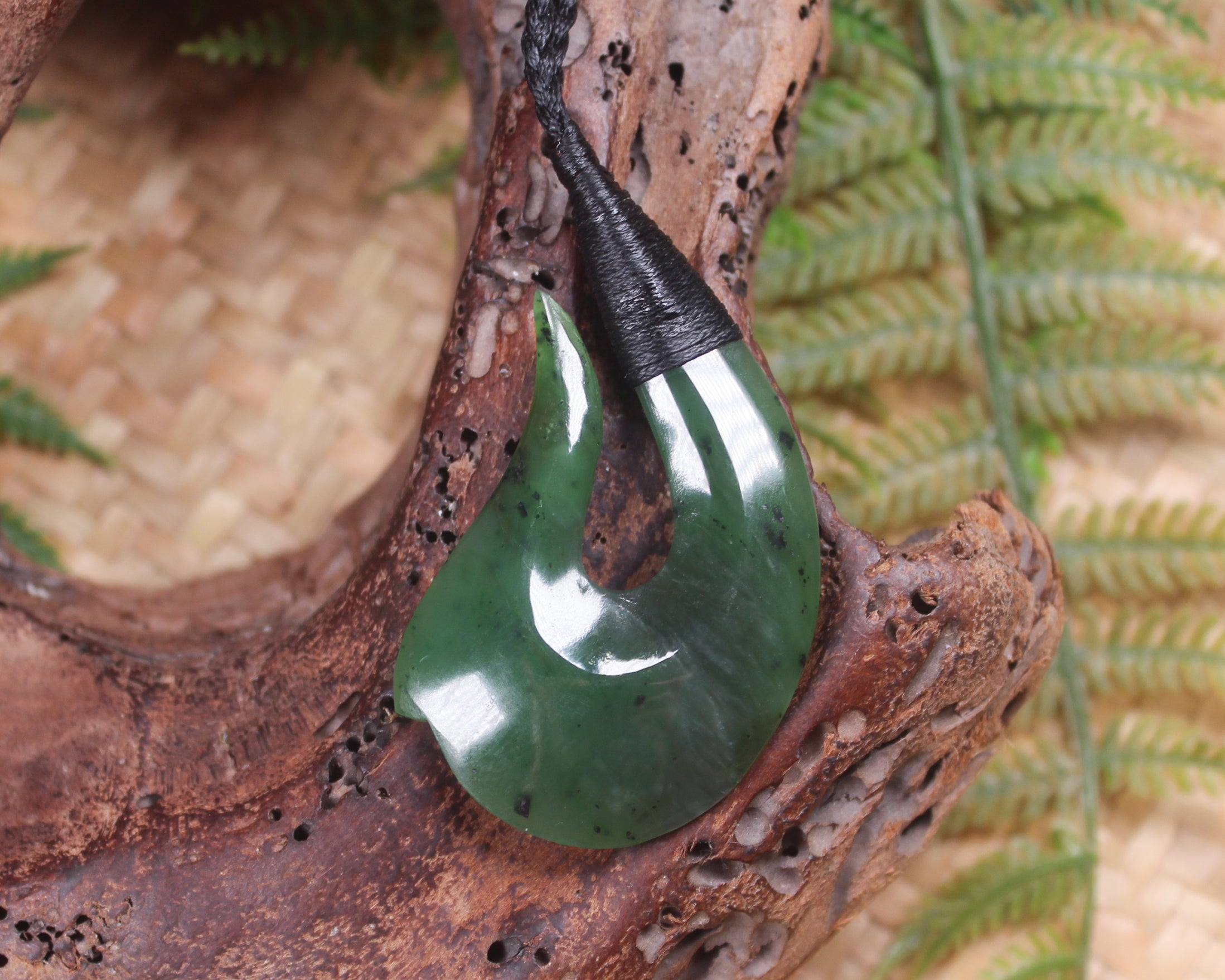 Hei Matau or Fish Hook carved from Hapopo Pounamu - NZ Greenstone