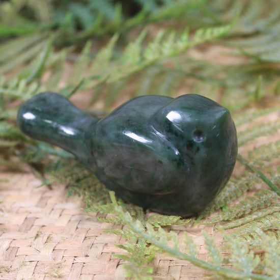 Pīwakawaka or Fantail Bird Sculpture carved from Kawakawa Pounamu - NZ Greenstone