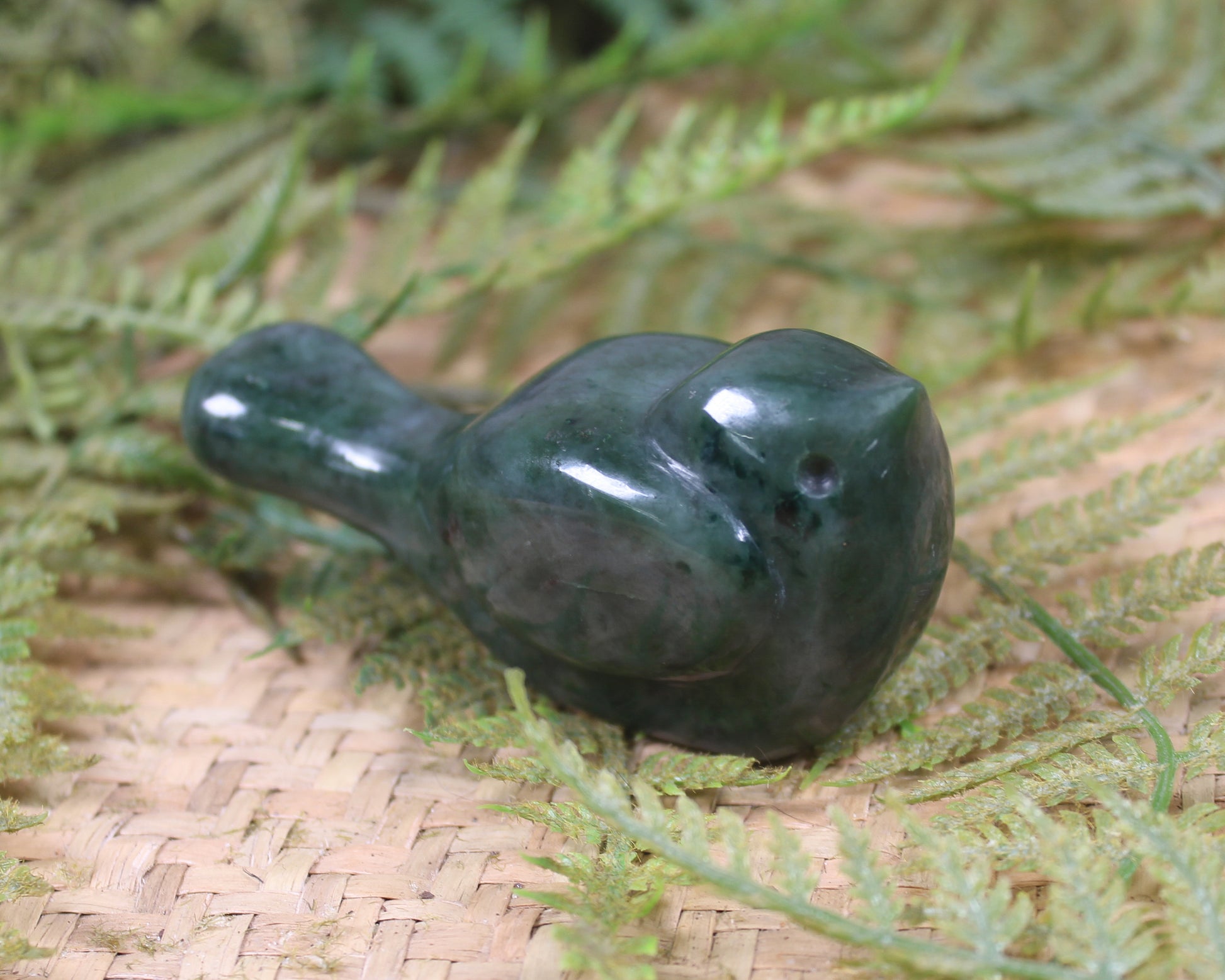 Pīwakawaka or Fantail Bird Sculpture carved from Kawakawa Pounamu - NZ Greenstone
