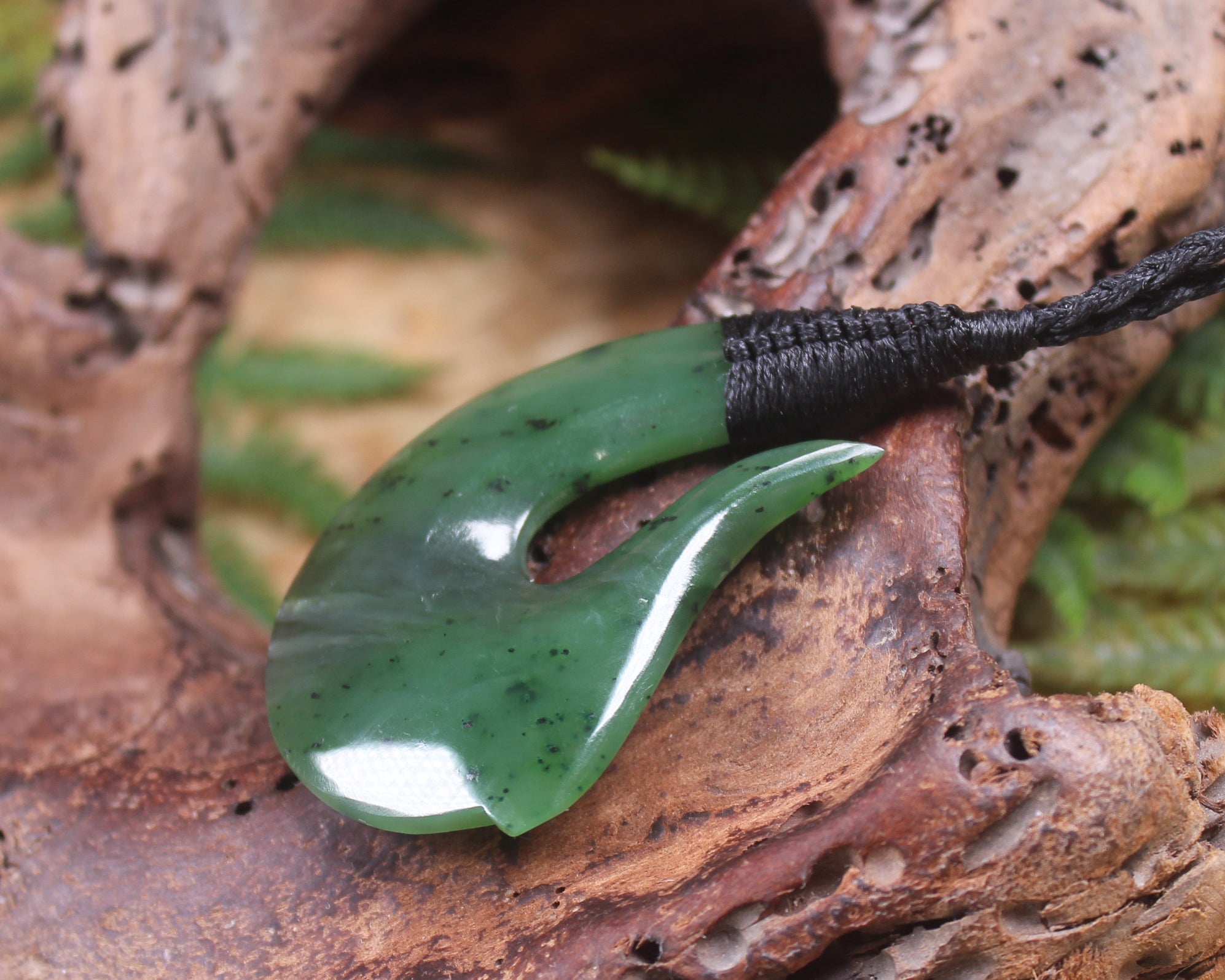 Hei Matau or Fish Hook carved from Hapopo Pounamu - NZ Greenstone