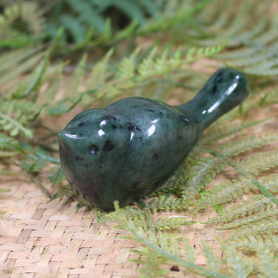 Pīwakawaka or Fantail Bird Sculpture carved from Kawakawa Pounamu - NZ Greenstone