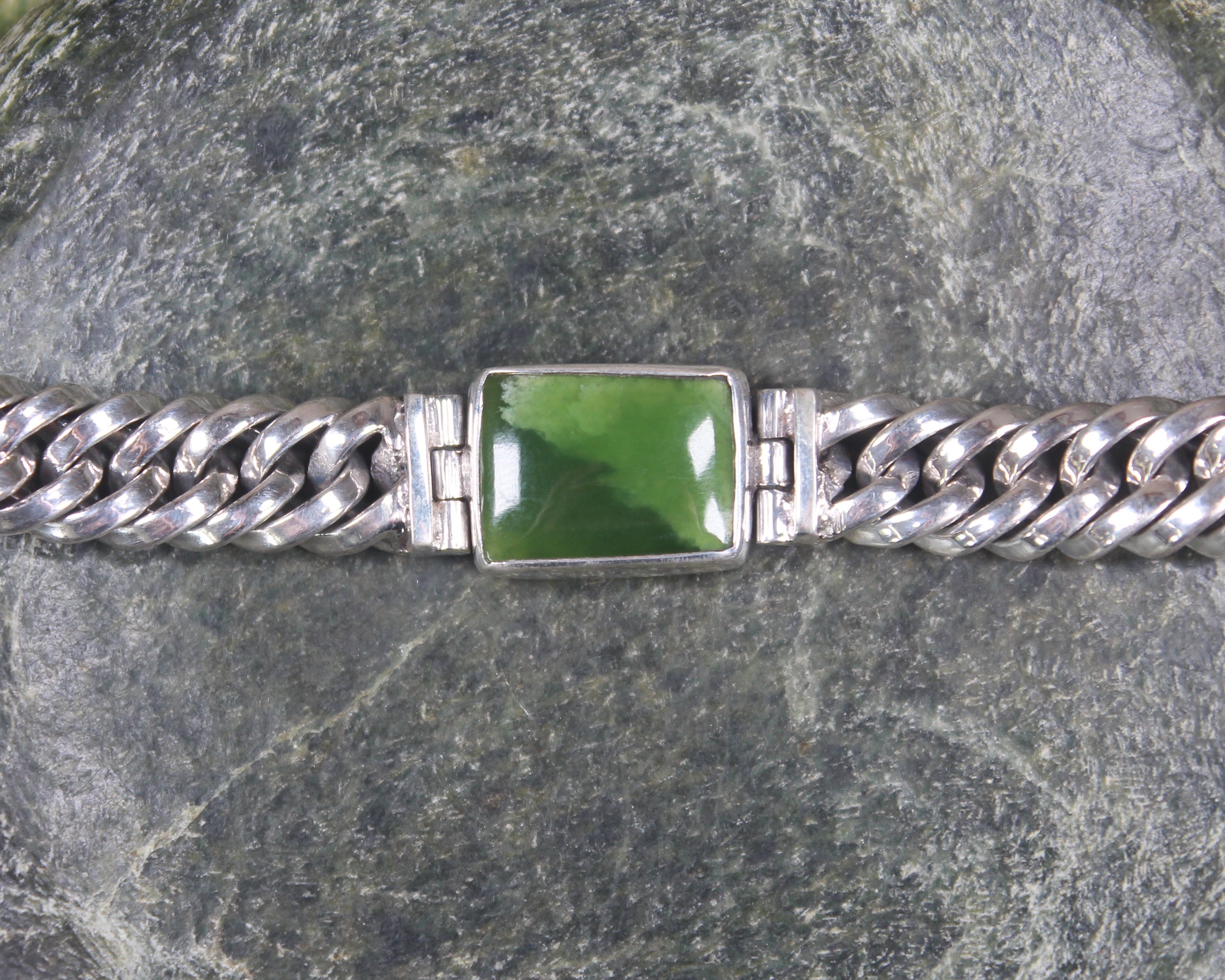 Kawakawa Pounamu Sterling Silver chain bracelet - NZ Greenstone