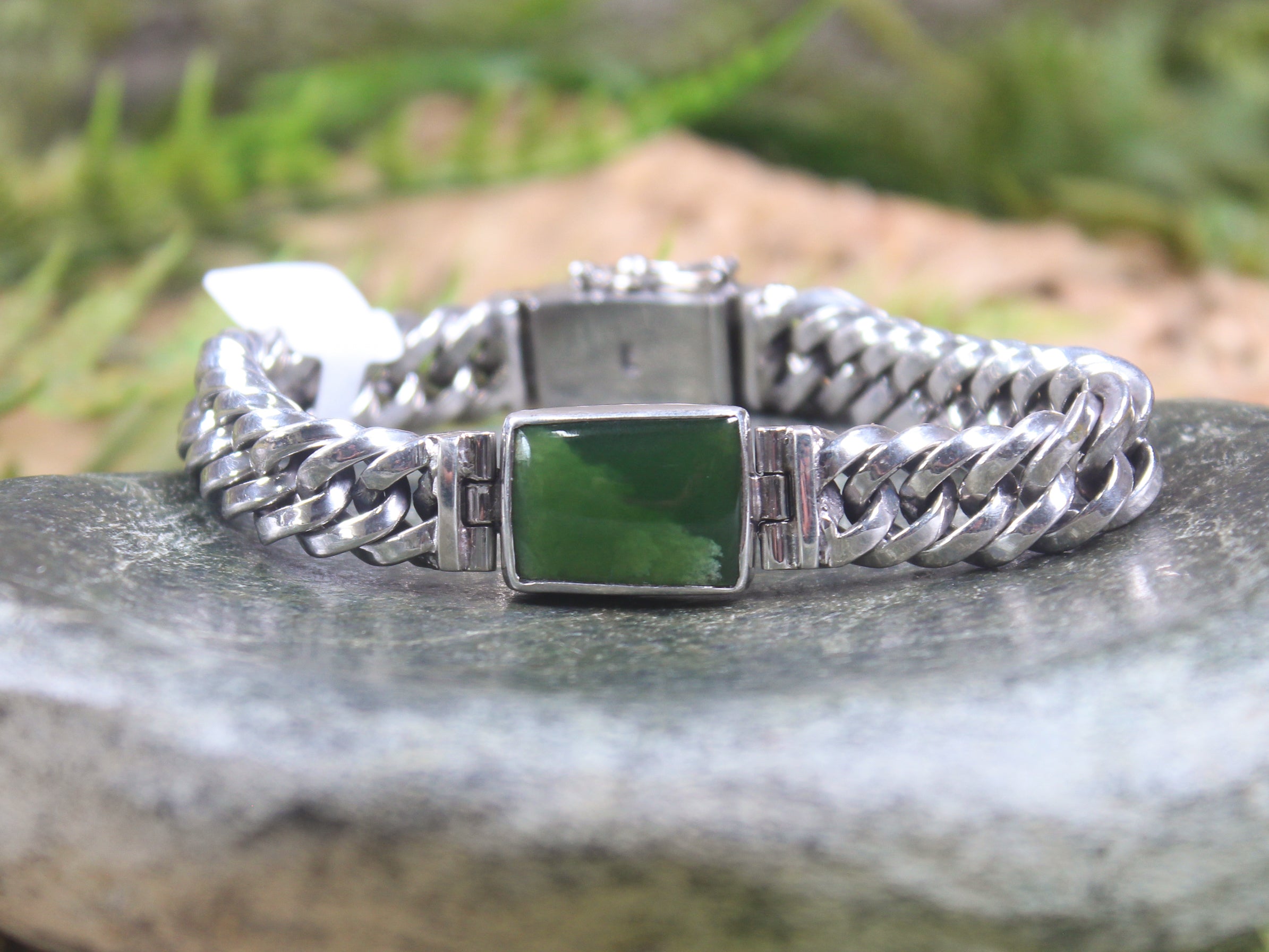 Kawakawa Pounamu Sterling Silver chain bracelet - NZ Greenstone