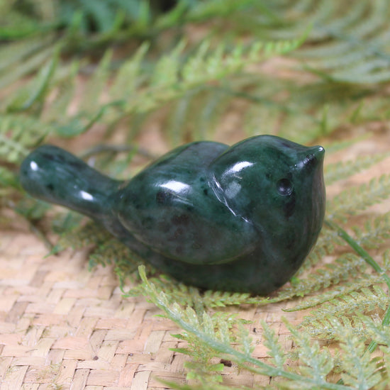 Pīwakawaka or Fantail Bird Sculpture carved from Kawakawa Pounamu - NZ Greenstone