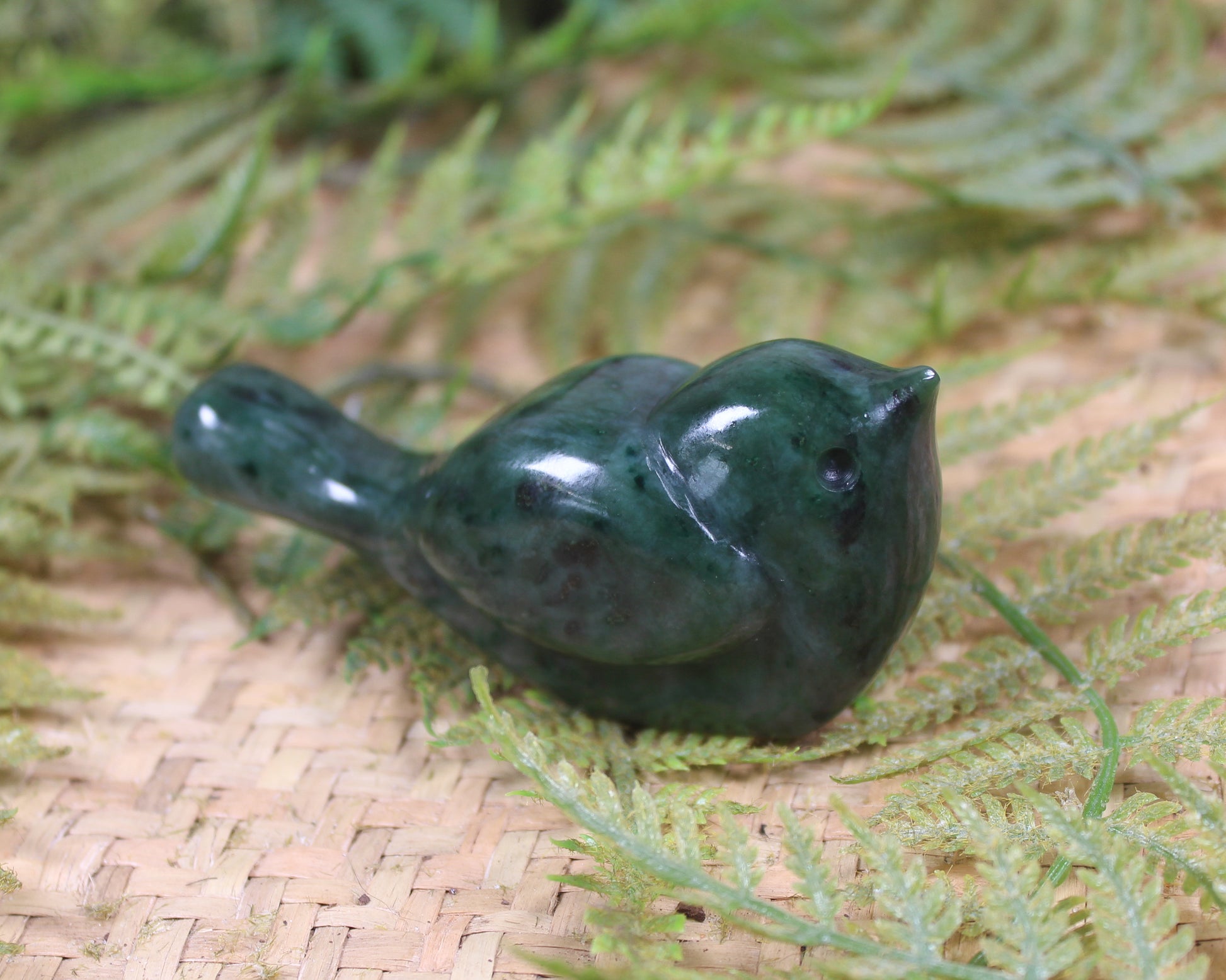 Pīwakawaka or Fantail Bird Sculpture carved from Kawakawa Pounamu - NZ Greenstone