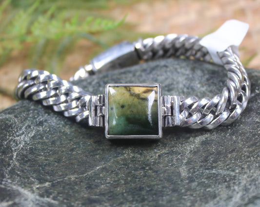 Flower Jade Pounamu Sterling Silver chain bracelet - NZ Greenstone