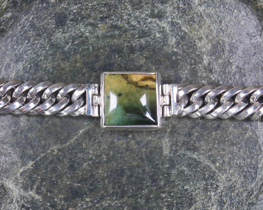 Flower Jade Pounamu Sterling Silver chain bracelet - NZ Greenstone