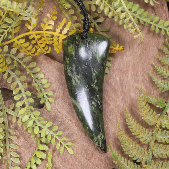 Tooth pendant carved from Douglas Creek Pounamu - NZ Greenstone