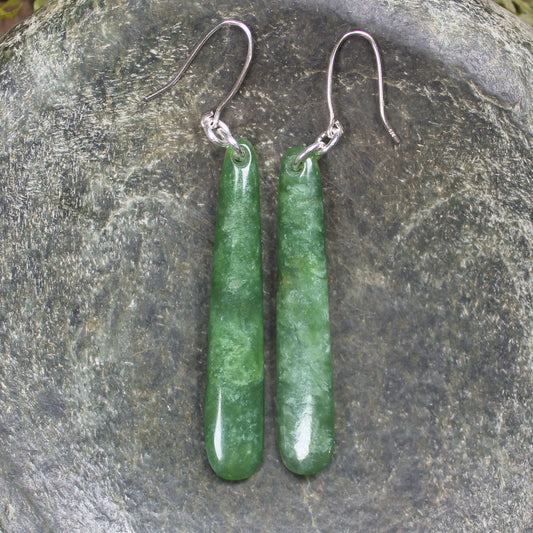 Roimata or Teardrop earrings carved from Kawakawa Pounamu - NZ Greenstone