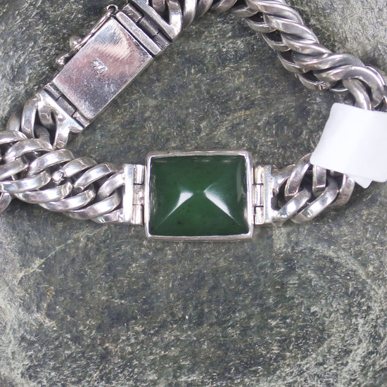 Pounamu Sterling Silver chain bracelet - NZ Greenstone