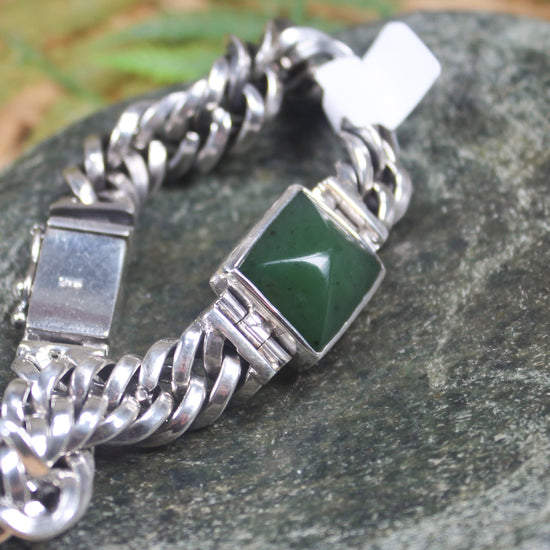 Pounamu Sterling Silver chain bracelet - NZ Greenstone
