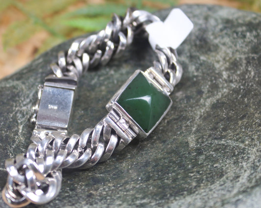 Pounamu Sterling Silver chain bracelet - NZ Greenstone