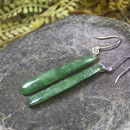 Roimata or Teardrop earrings carved from Kawakawa Pounamu - NZ Greenstone