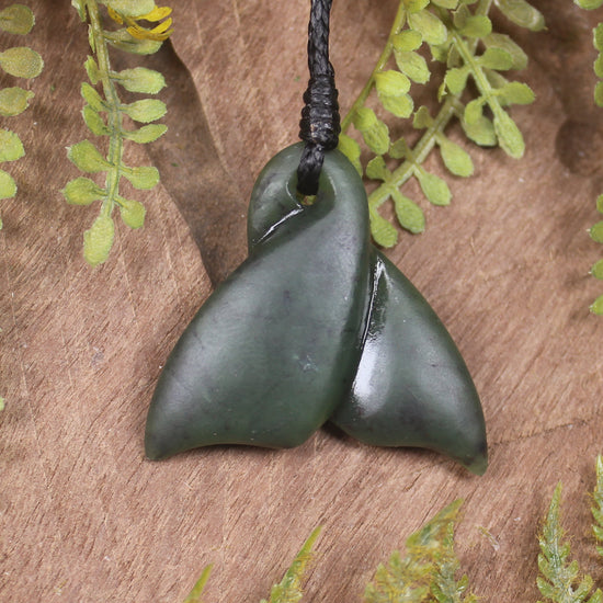 Whale Tail carved from Kawakawa Pounamu - NZ Greenstone