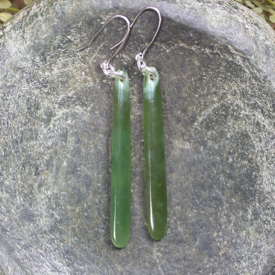 NZ Greenstone Roimata Earrings Hapopo Pounamu