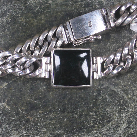 Kawakawa Pounamu Sterling Silver chain bracelet - NZ Greenstone