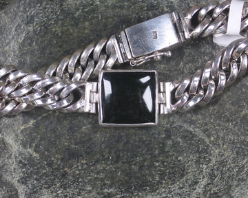 Kawakawa Pounamu Sterling Silver chain bracelet - NZ Greenstone