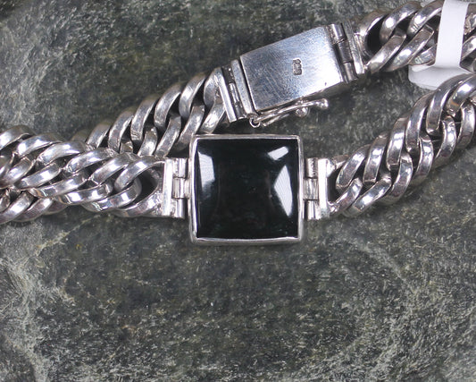 Kawakawa Pounamu Sterling Silver chain bracelet - NZ Greenstone