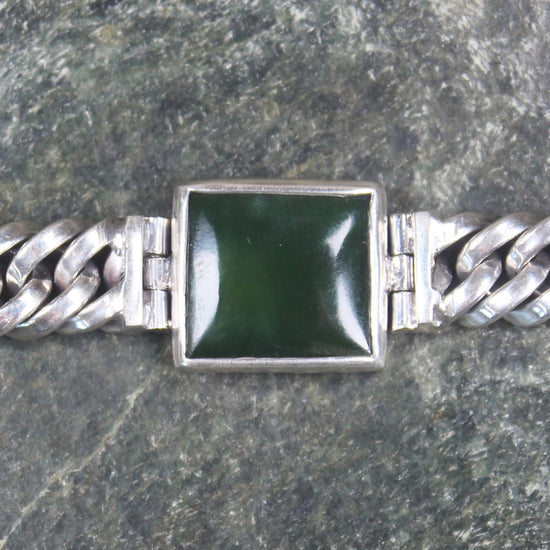 Kawakawa Pounamu Sterling Silver chain bracelet - NZ Greenstone