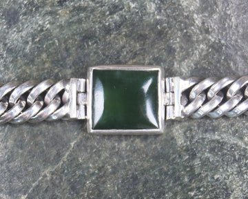 Kawakawa Pounamu Sterling Silver chain bracelet - NZ Greenstone