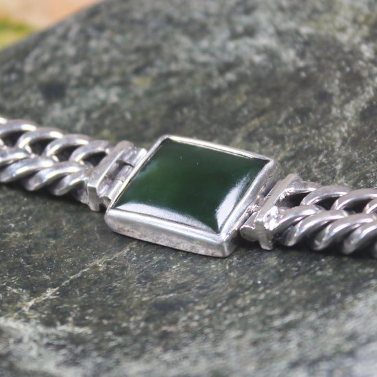 Kawakawa Pounamu Sterling Silver chain bracelet - NZ Greenstone