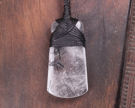 Quartz with Black Tourmaline carved into a Toki or Adze