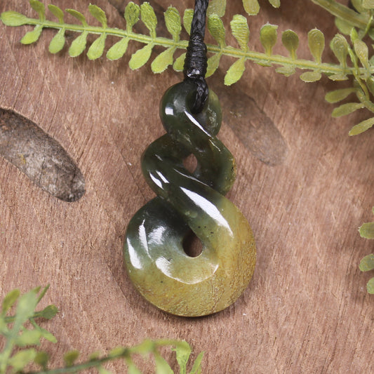 Twist or Pikorua carved from Flower Jade Pounamu - NZ Greenstone