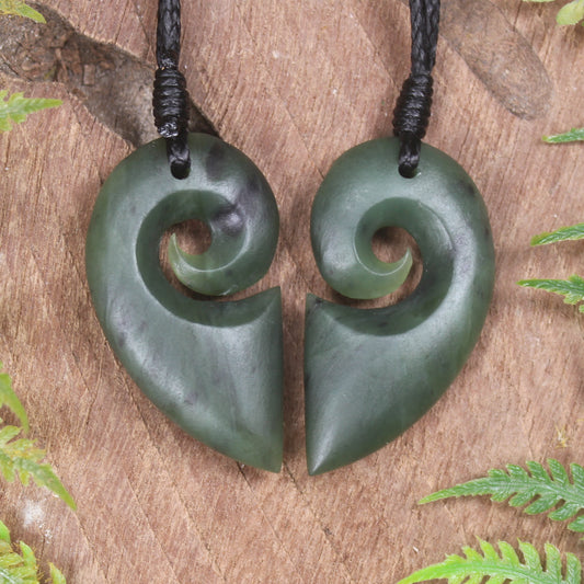 Koru Heart pendant carved from Hapopo Pounamu - NZ Greenstone