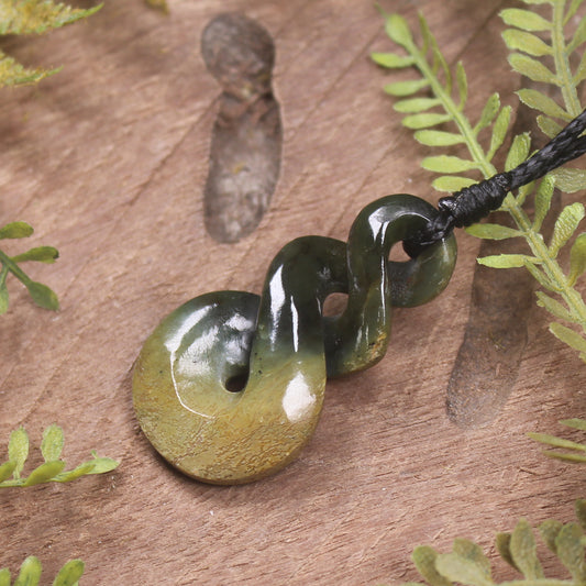 Twist or Pikorua carved from Flower Jade Pounamu - NZ Greenstone