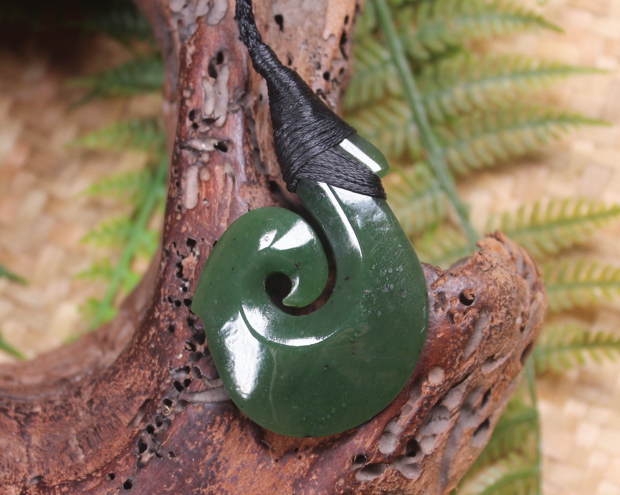 Hei Matau or Fish Hook carved from Hapopo Pounamu - NZ Greenstone