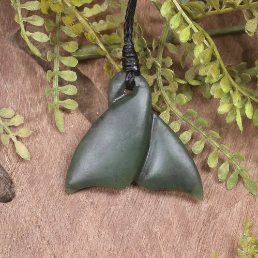 Whale Tail carved from Hapopo Pounamu - NZ Greenstone