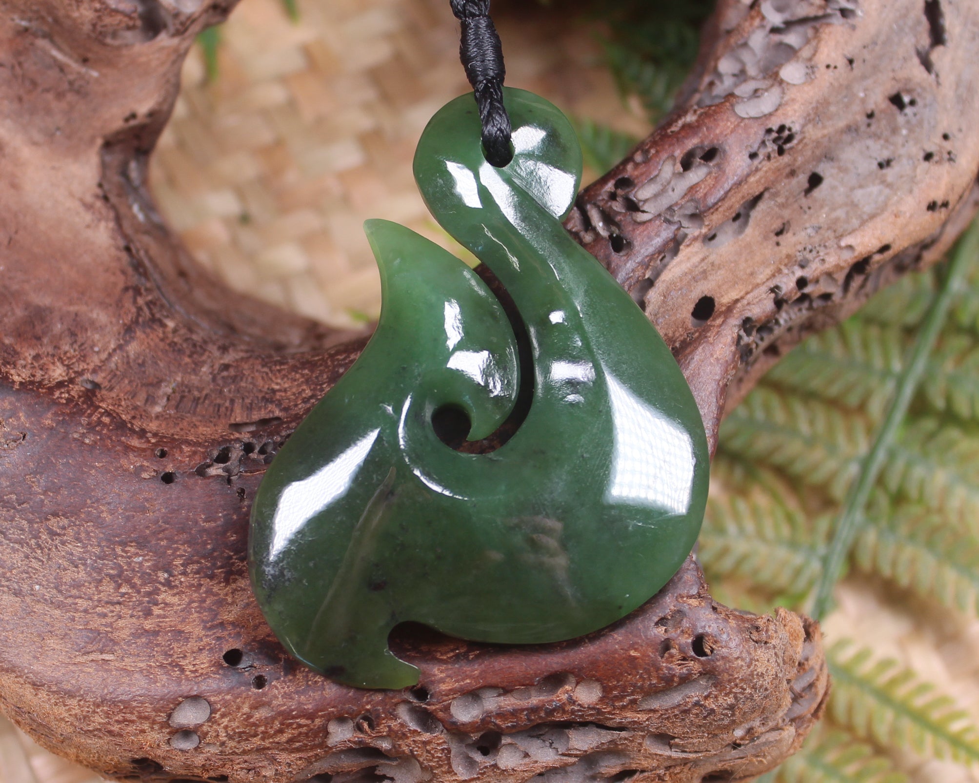 Hei Matau or Fish Hook carved from Hapopo Pounamu - NZ Greenstone