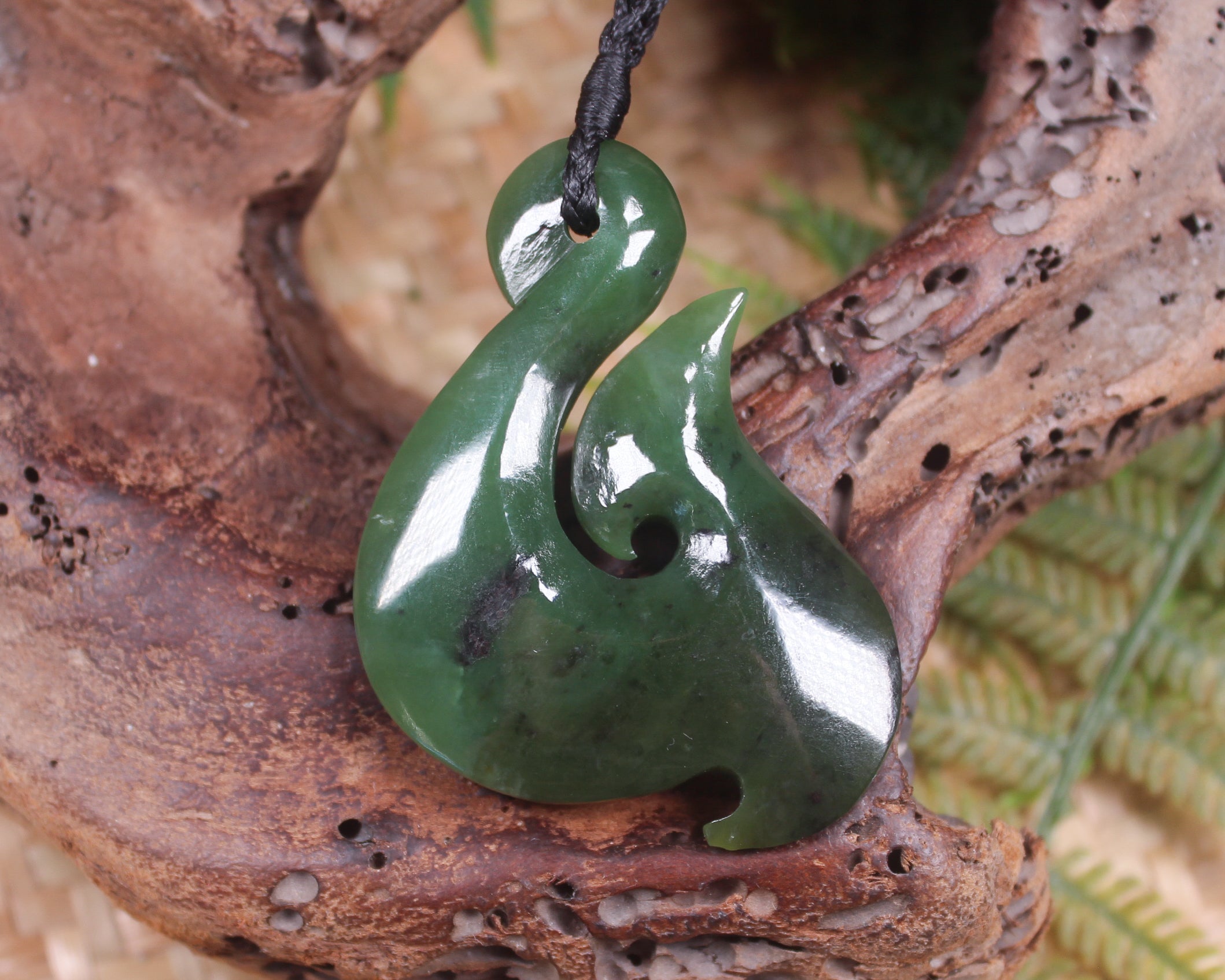 Hei Matau or Fish Hook carved from Hapopo Pounamu - NZ Greenstone