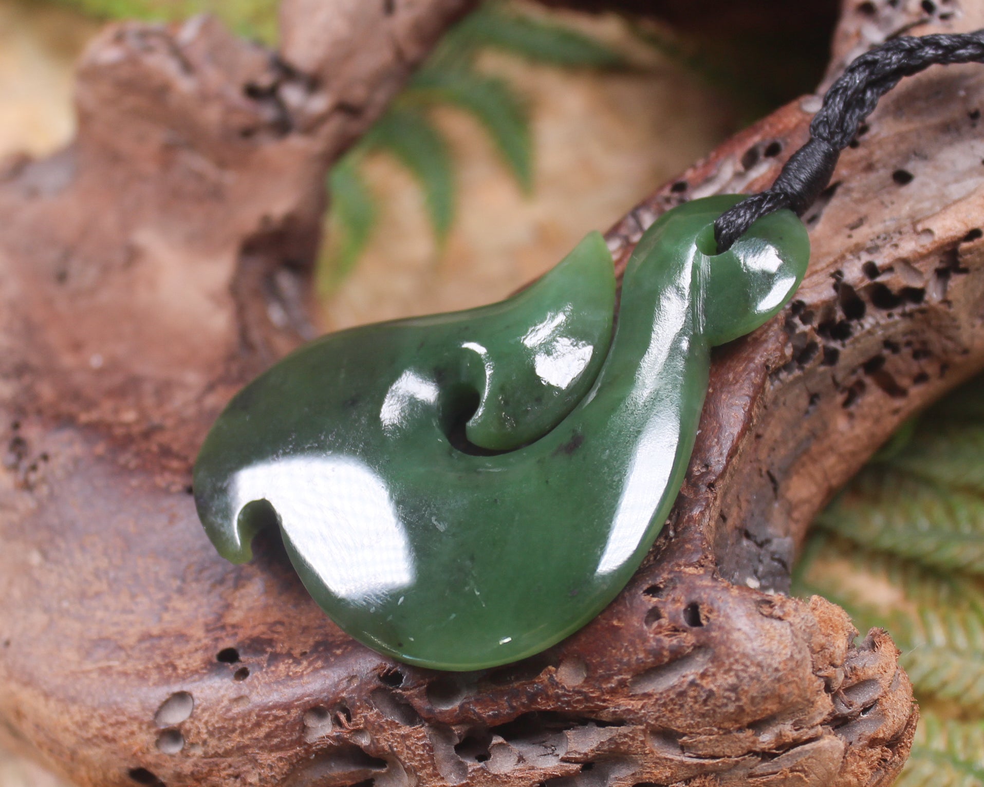 Hei Matau or Fish Hook carved from Hapopo Pounamu - NZ Greenstone