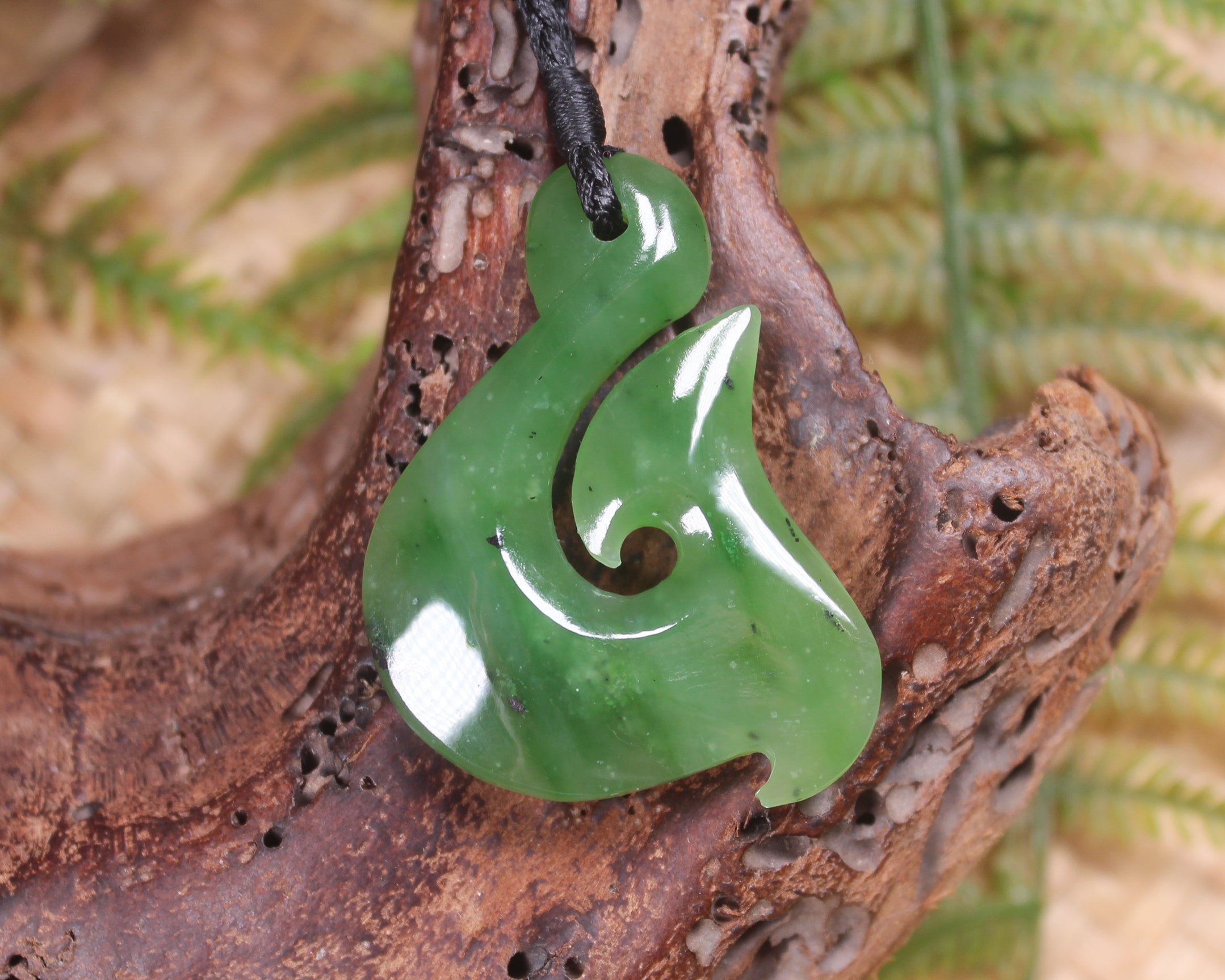 Hei Matau or Fish Hook carved from Hapopo Pounamu - NZ Greenstone