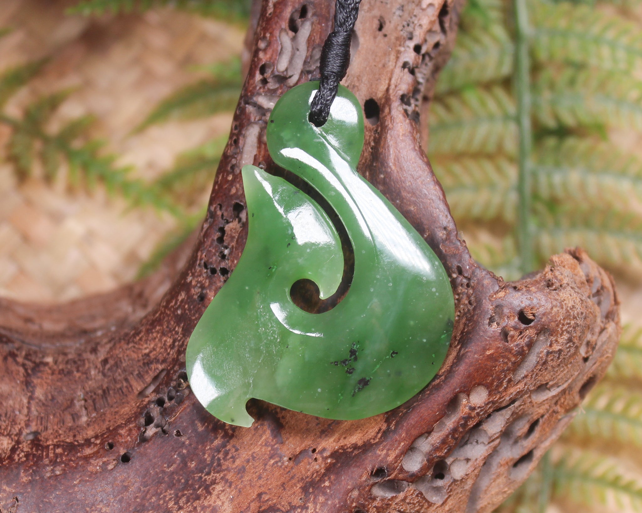 Hei Matau or Fish Hook carved from Hapopo Pounamu - NZ Greenstone