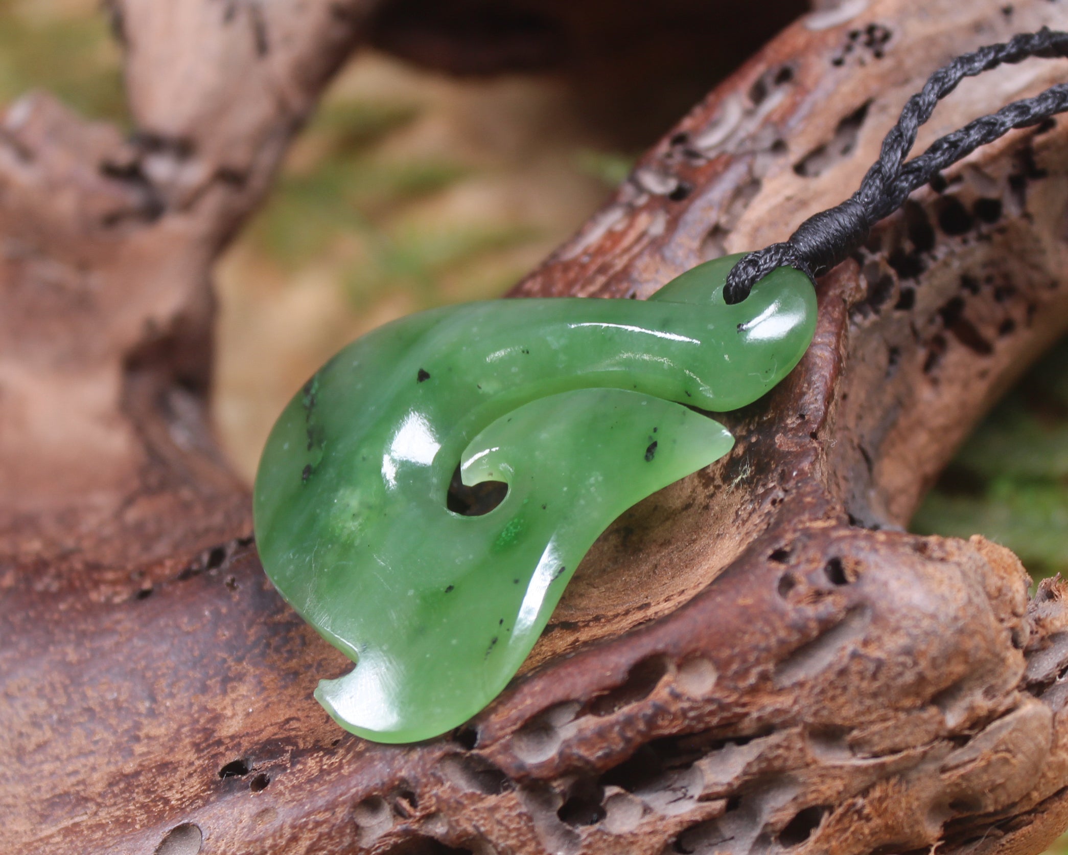 Hei Matau or Fish Hook carved from Hapopo Pounamu - NZ Greenstone