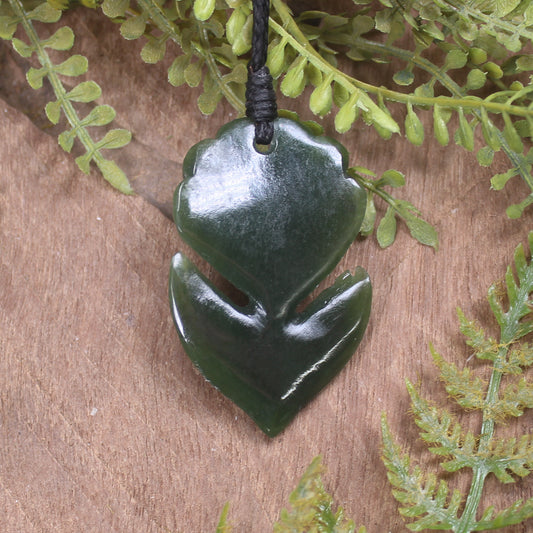 Pīwakawaka or Fantail Bird Pendant carved from Kawakawa Pounamu - NZ Greenstone