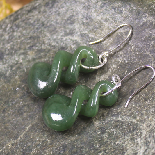 Twist Earrings carved from Hapopo Pounamu - NZ Greenstone