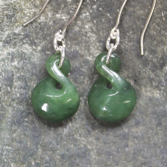 Twist Earrings carved from Hapopo Pounamu - NZ Greenstone