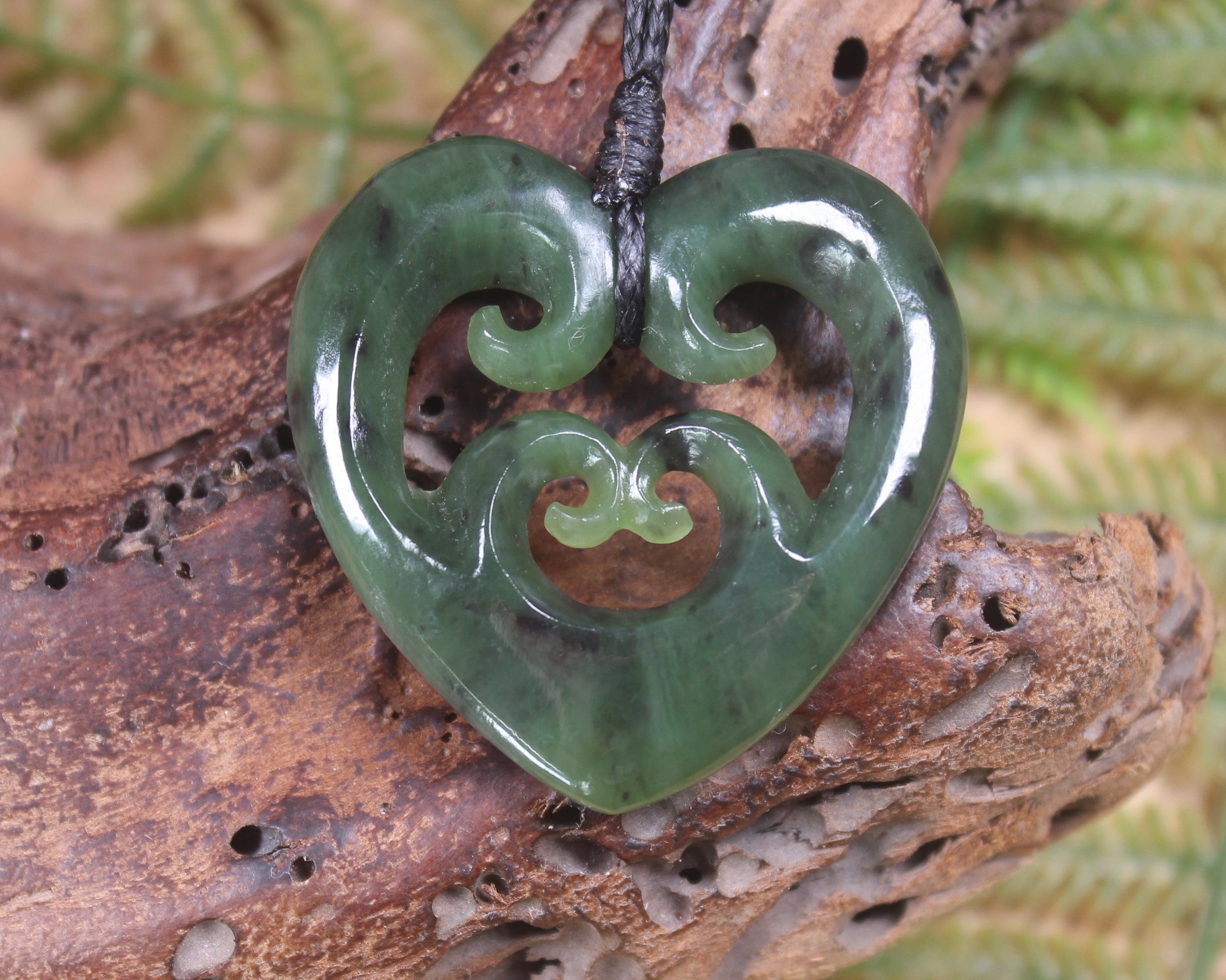Koru Heart pendant carved from Hapopo Pounamu - NZ Greenstone