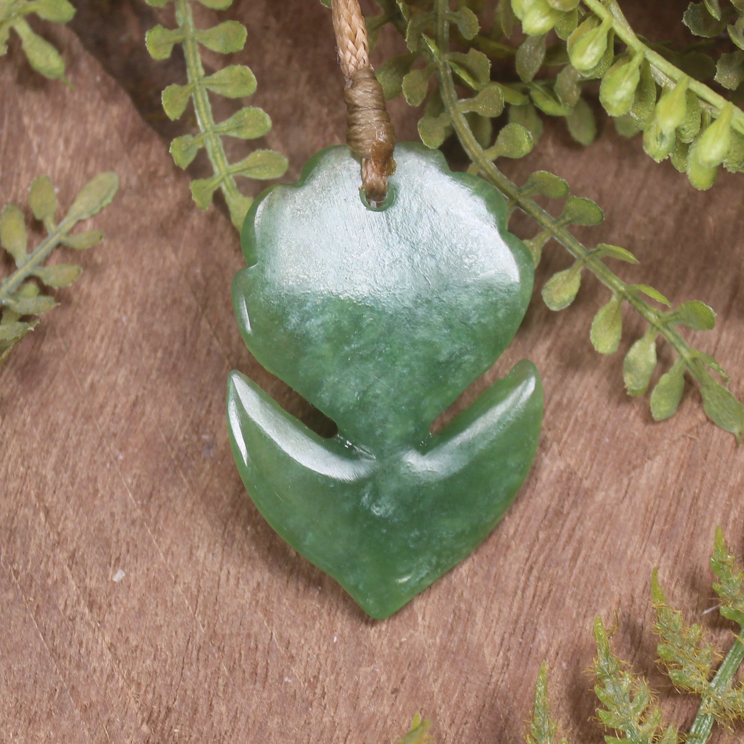 Pīwakawaka or Fantail Bird Pendant carved from Kawakawa Pounamu - NZ Greenstone