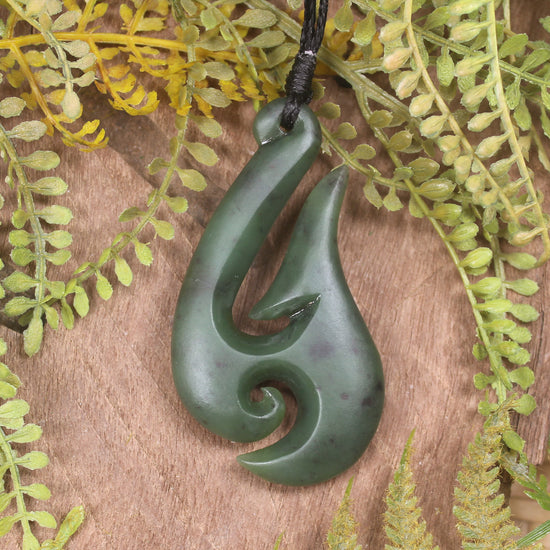 Hei Matau or Fish Hook carved from Hapopo Pounamu - NZ Greenstone