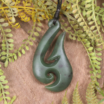 Hei Matau or Fish Hook carved from Hapopo Pounamu - NZ Greenstone