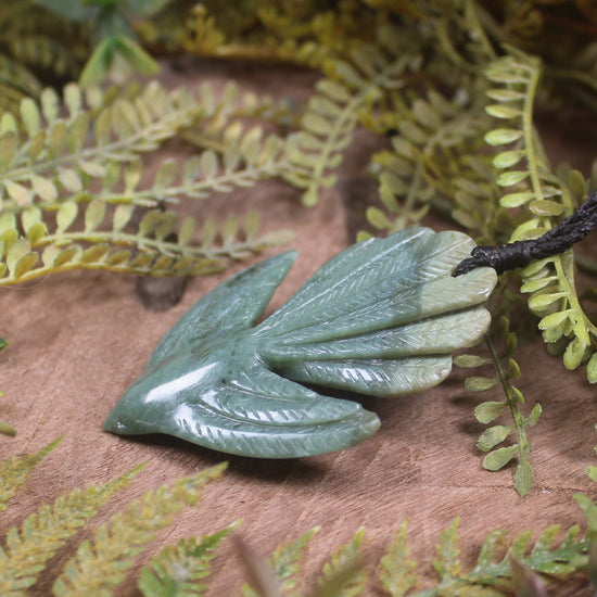 Pīwakawaka or Fantail Bird Pendant carved from Inanga Pounamu - NZ Greenstone