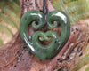 Heart with Koru carved from Hapopo Pounamu - NZ Greenstone