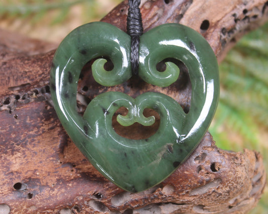 Koru Heart pendant carved from Hapopo Pounamu - NZ Greenstone