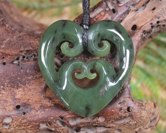 Koru Heart pendant carved from Hapopo Pounamu - NZ Greenstone