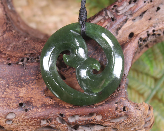 Koru carved from Rimu Pounamu - NZ Greenstone