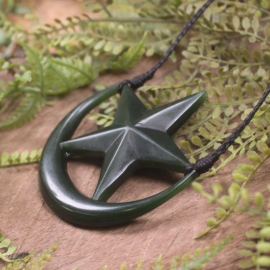 Whetumarama or Ratana Star Symbol carved from Kawakawa Pounamu - New Zealand Greenstone